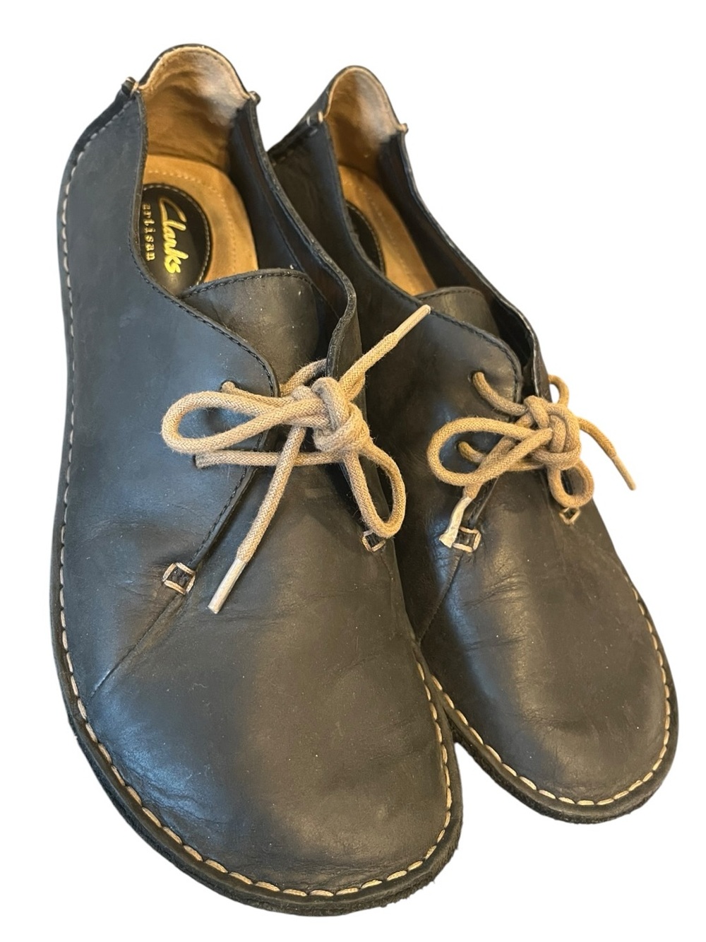 Clarks Artisan Janey Mae Oxford Leather Lace Up Moccasin Shoes Black BOHO 7.5M